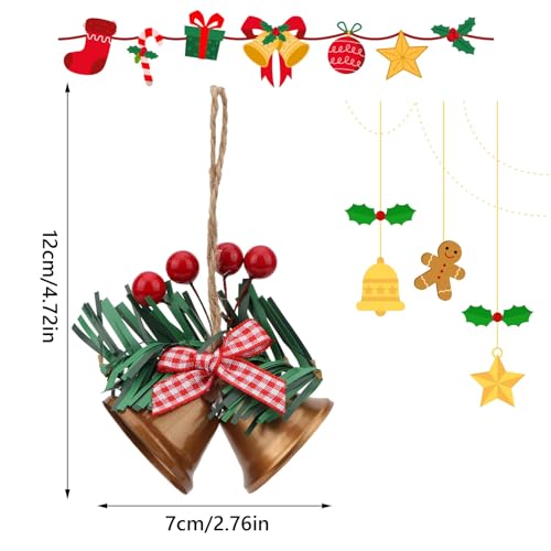4 Pcs Christmas Tree Bells Ornaments - Red, Gold, White, Green Jingle Bells for Holiday Decor