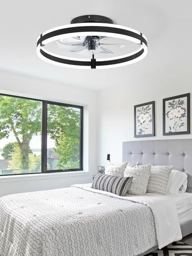 Low Profile 19.7 Inch Ceiling Fan with Lights and Remote Control - Black, Smart App Compatible