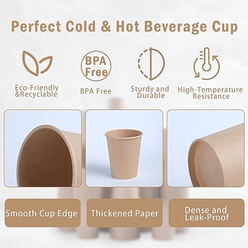 200 Pack 10 oz Kraft Paper Coffee Cups - Disposable Brown Drinkware - Variation: Kraft-10oz-200pack