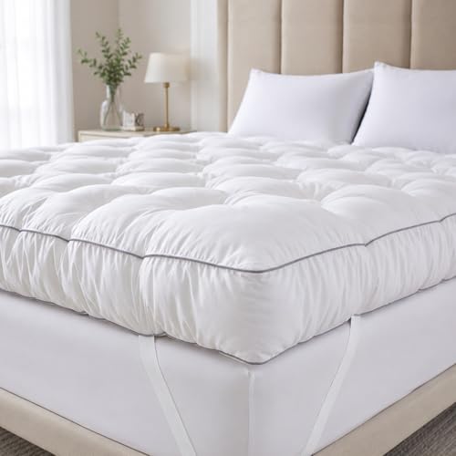 SHOUREN 5 Inch Queen Memory Foam Mattress Topper with Gel & Shredded Foam - White, Back Pain Relief