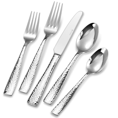 KEAWELL 45-Piece Premium Louis Hammered Silverware Set - Elegant Stainless Steel Cutlery for 6