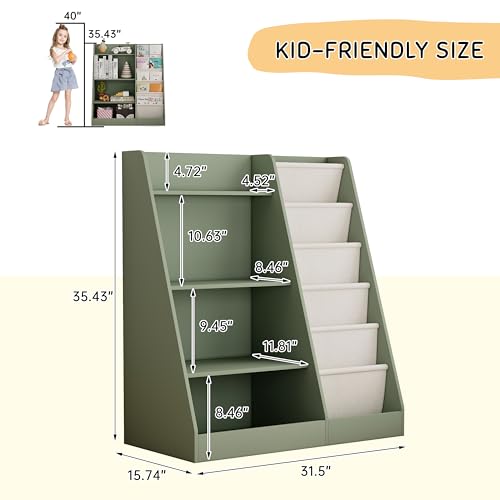 HADAMUYE 2-in-1 Kids Bookshelf and Toy Storage Organizer - Green