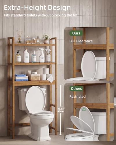 Walnut Over-The-Toilet Bathroom Storage Shelf with 3 Adjustable Bamboo Shelves