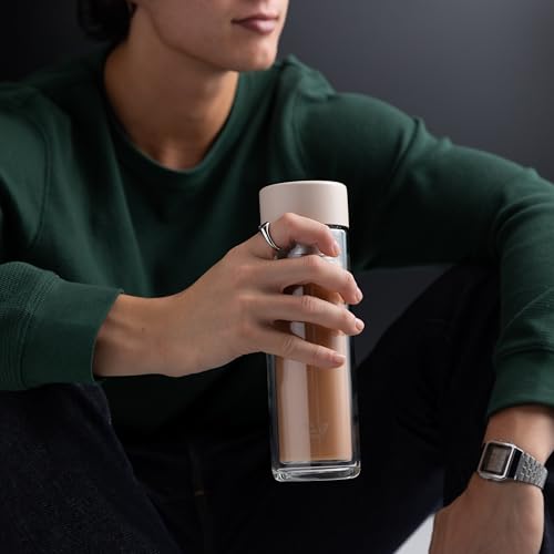 EVER VESSEL Glass Multi Tea Infuser Bottle 14oz - Double Wall Borosilicate Glass Flask | No Plastic Touches Contents | Perfect for Office or Home - Black