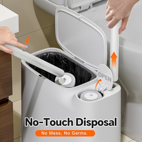 Small Bathroom Trash Can with Toilet Brush Set & 36 Disposable Refills - Space-Saving Dual-Function