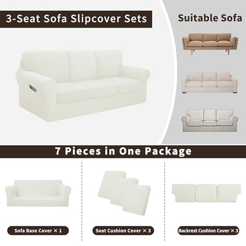Stretch Sofa Couch Cover Set - Ivory, Large 7 Pieces - Easy-Going