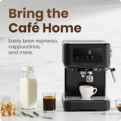 Chefman Espresso Machine with 15-Bar Pump & Steam Wand, Compact Coffee Maker