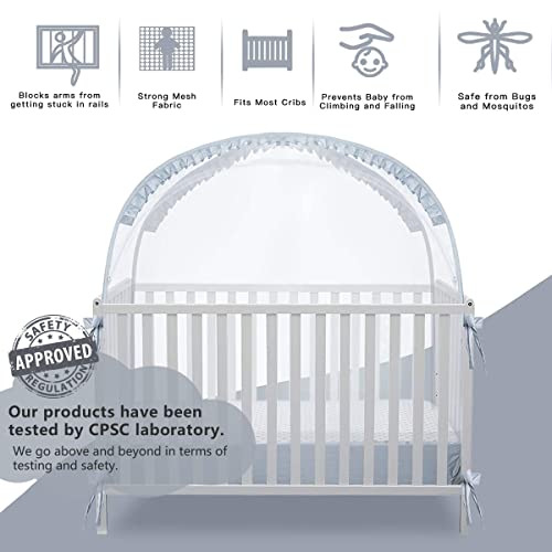 Baby Crib Tent - Mesh Canopy for Toddler Safety with Zip Opening - Gray