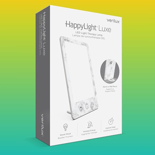 Verilux HappyLight Luxe Light Therapy Lamp - White Marble, 10,000 Lux, UV-Free LED