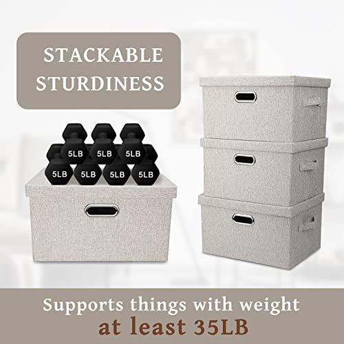 Beige Storage Bins with Lids - 5 Pack Fabric Closet Organizer Cubes