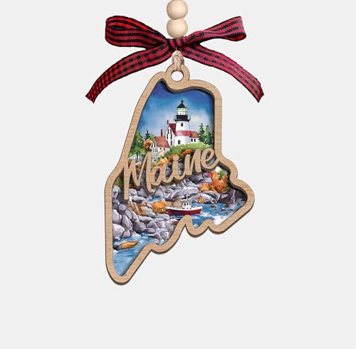 Maine State Wooden Christmas Ornament - Laser-Cut Rustic Holiday Decor & Keepsake