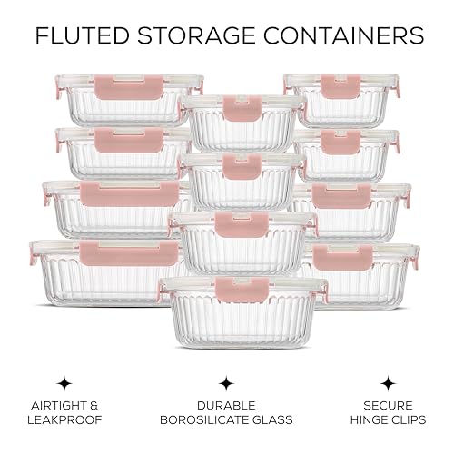 Pink 24-Piece Borosilicate Glass Food Storage Containers Set with Lids