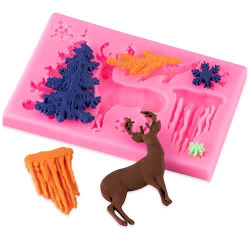 3D Xmas Christmas Cake Chocolate Mould Baking Mold Tree Snowman Silicone Fondant Shape (Pink)