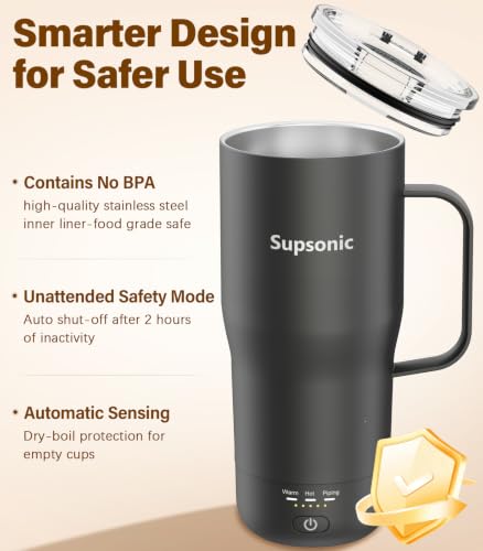 Supsonic 20oz Electric Heated Coffee Mug - Space Gray, Temperature Control