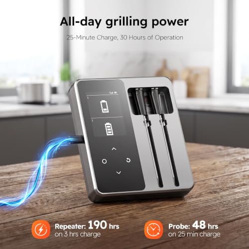 JoyBear Silver Wireless Bluetooth Meat Thermometer with 6 Sensors & Instant Read
