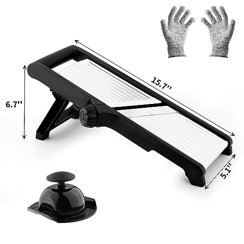 VEKAYA Mandoline Slicer for Kitchen - Stainless Steel Vegetable Slicer with Safety Gloves, Black/Silver