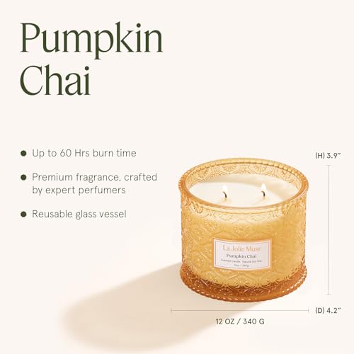 Pumpkin Chai Scented Candle - Natural Soy 2-Wick, 12 oz, Cozy Fall Home Decor