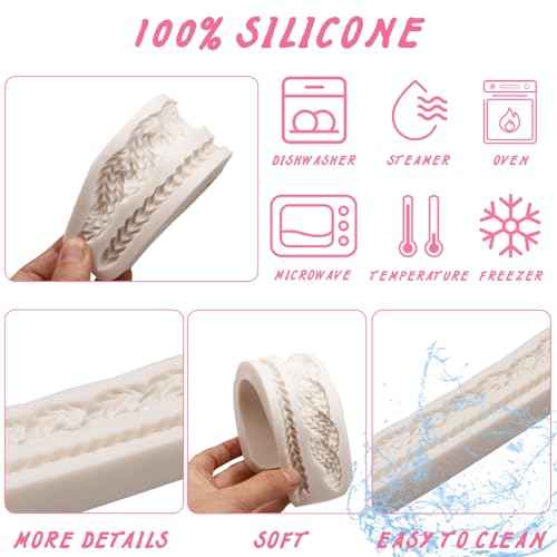 3D Knitting Silicone Fondant Mold Christmas Knitwear Chocolate Mold Christmas Cake Border Baking Molds for Christmas Party Cake Decoration Cupcake Toppers Gum Paste Polymer Clay Resin