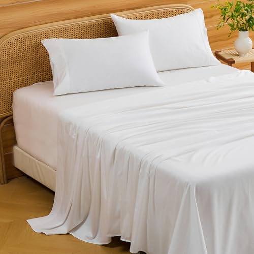 Bedlifes 1000TC Egyptian Cotton King Sheets Set with 22" Deep Pocket, White, 4-Piece