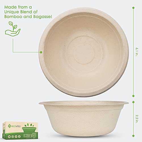 EcoVita 16 oz. Compostable Paper Bowls - Pack of 150, Tree-Free, Eco-Friendly, Disposable