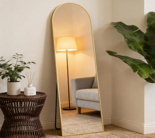 Full Length Arched Floor Mirror - 59x16 inches, Gold Frame