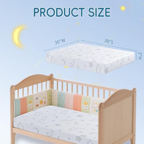 Baby Pack and Play Mattress 38x26in Double-Layer Crib Mattress with Washable Cover