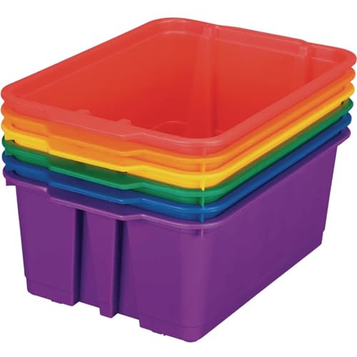 Classroom Stacking Storage Bins - Set of 6 Plastic Organizer Baskets