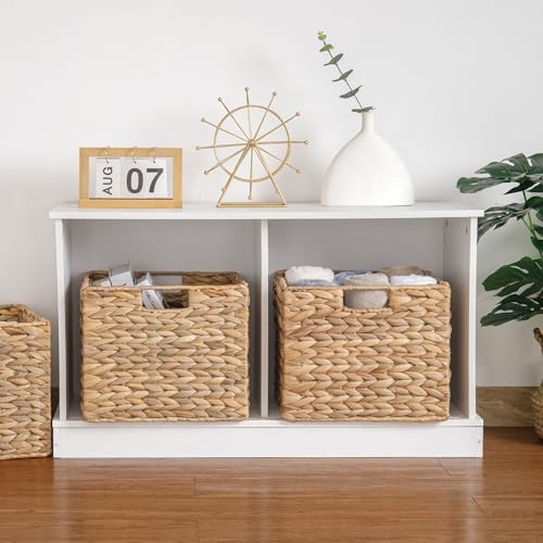 4 Pack Water Hyacinth Storage Baskets - Foldable Wicker Cubes for Pantry & Shelves