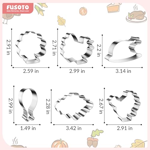 6Pcs Thanksgiving Turkey Cookie Cutters Set - Stainless Steel, Safe Edges, Non-Stick