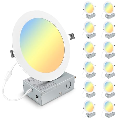12 Pack 7-Inch Dimmable LED Recessed Lights with Junction Box, 3CCT Selectable, 1600LM Ultra-Thin Ceiling Downlights