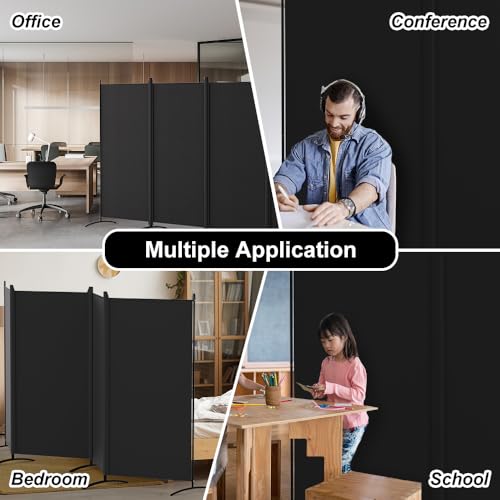 Kokorona 4-Panel Room Divider - Black, 136"W x 71"H Portable Privacy Screen