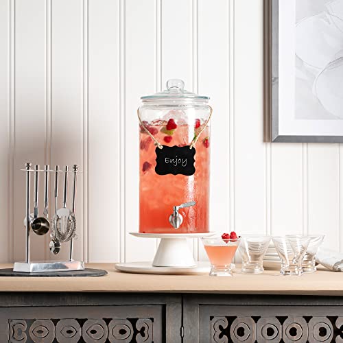 2 Gallon Glass Beverage Dispenser with Stainless Steel Spigot & Chalkboard Marker - Leakproof Drink Server for Parties & Home Use