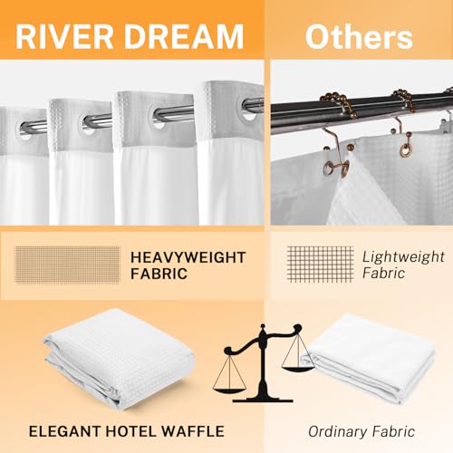 River Dream Waffle No Hook Shower Curtain with 2 Snap-in Liners - White 71x74