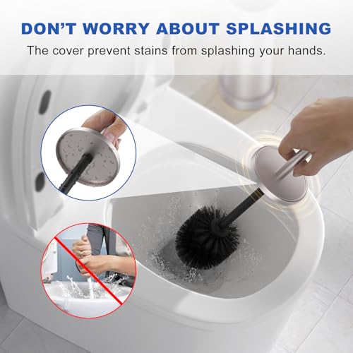 Kaxnuaxu Brushed Nickel Toilet Brush & Holder Set - Heavy Duty Stainless Steel, Space-Saving Design, Removable Splash Guard, Long Handle - Variation 1