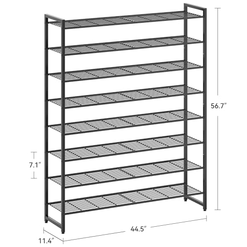 Black 8-Tier Shoe Rack Organizer for Closet - Holds 50 Pairs, Metal Storage