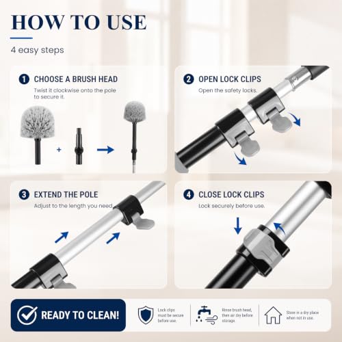 IDEATECH Cobweb Duster Kit with Gray Extension Pole - High Ceiling Fan & Wall Dusting