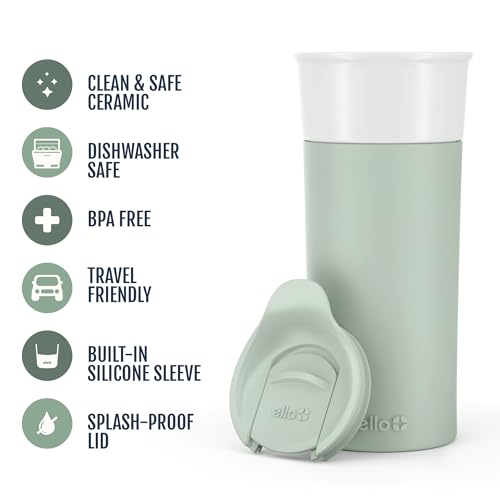 Ello Ogden 16oz Ceramic Travel Mug with Splash-Resistant Slider Lid and Protective Silicone Sleeve, Perfect for Coffee or Tea, BPA-Free, Dishwasher Safe