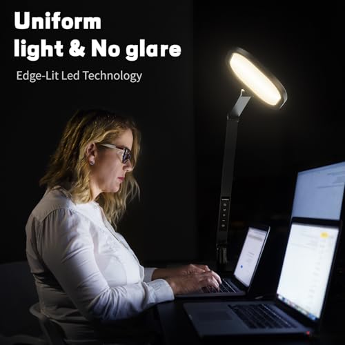 LitONES LED Desk Lamp for Home Office - Black, Adjustable Webcam & Reading Light