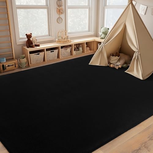 Black 6x9 Feet Memory Foam Rug for Living Room and Bedroom - Non-Slip, Washable
