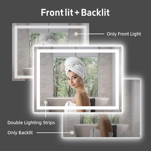 Miskerm 32x24 Inch LED Bathroom Mirror with Front & Backlit, Dimmable, Anti-Fog, Tempered Glass
