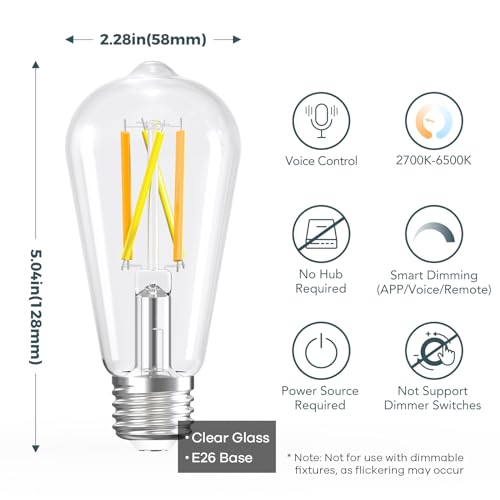 Linkind Vintage Edison Smart Light Bulb ST19 4 Pack with Remote - Dimmable & App Control
