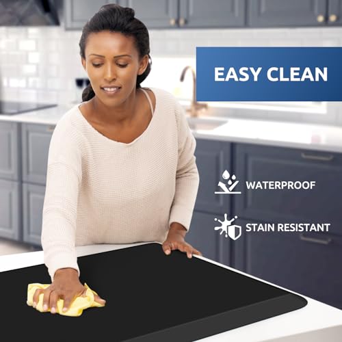 Black Kitchen Mat Cushioned Anti-Fatigue Rug 32"L x 20"W x 0.8" Thick - Supportive Floor Mat for Kitchen & Home Use