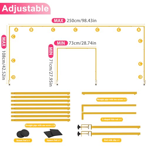 Xiomot 2-Pack Gold Over Table Rod Stand with Clamp Adjustable Banner Arch