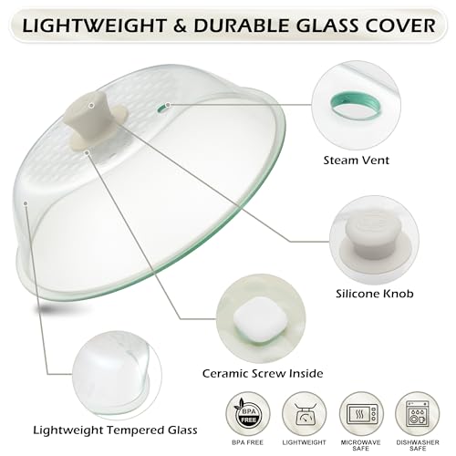 OEC 11.5 Inch Lightweight Tempered Glass Microwave Splatter Cover - Durable & Food Safe