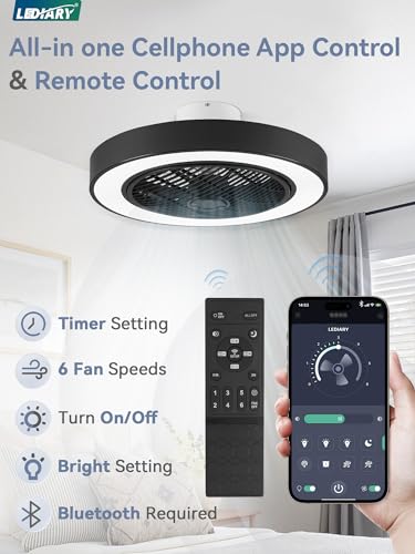 22 Inch Bladeless Enclosed LED Ceiling Fan Light with Remote - Black
