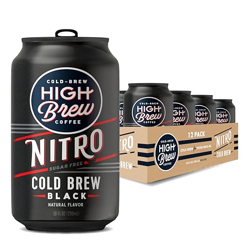High Brew Nitro Black Cold Brew Coffee Pack of 12 - Sugar-Free, 10oz Cans