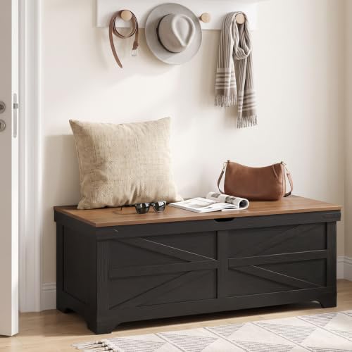 Large Wooden Toy Chest with Safety Hinges - Black Walnut Finish, 47.2 Inches