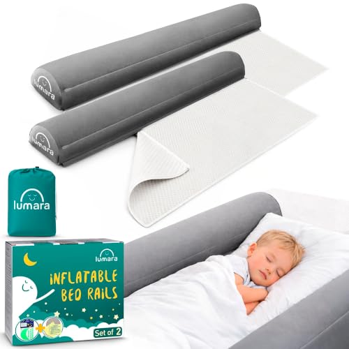 Inflatable Bed Rail for Toddlers 2 Pack - Portable Travel Bed Bumpers for Twin Full Queen King Beds - Non-Slip Safety Guard Rails