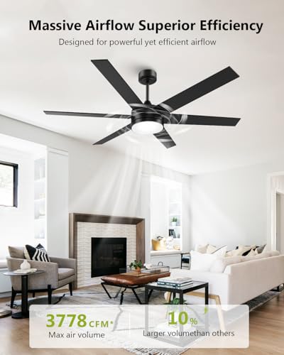 60 Inch Ceiling Fan with Lights & Remote - Matte Black Dark Walnut Finish