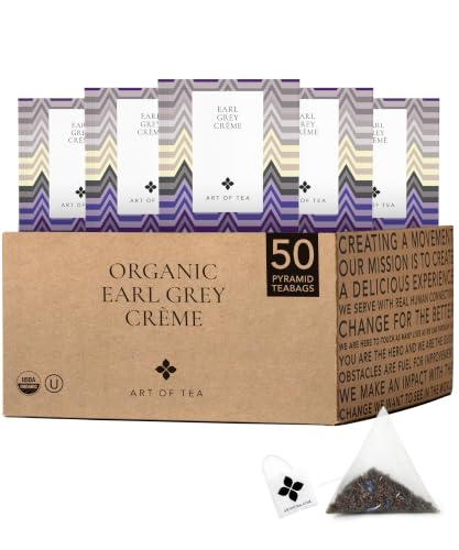Organic Earl Grey Cream Tea Bags - 50 Pyramid Sachets for Premium Tea Experience